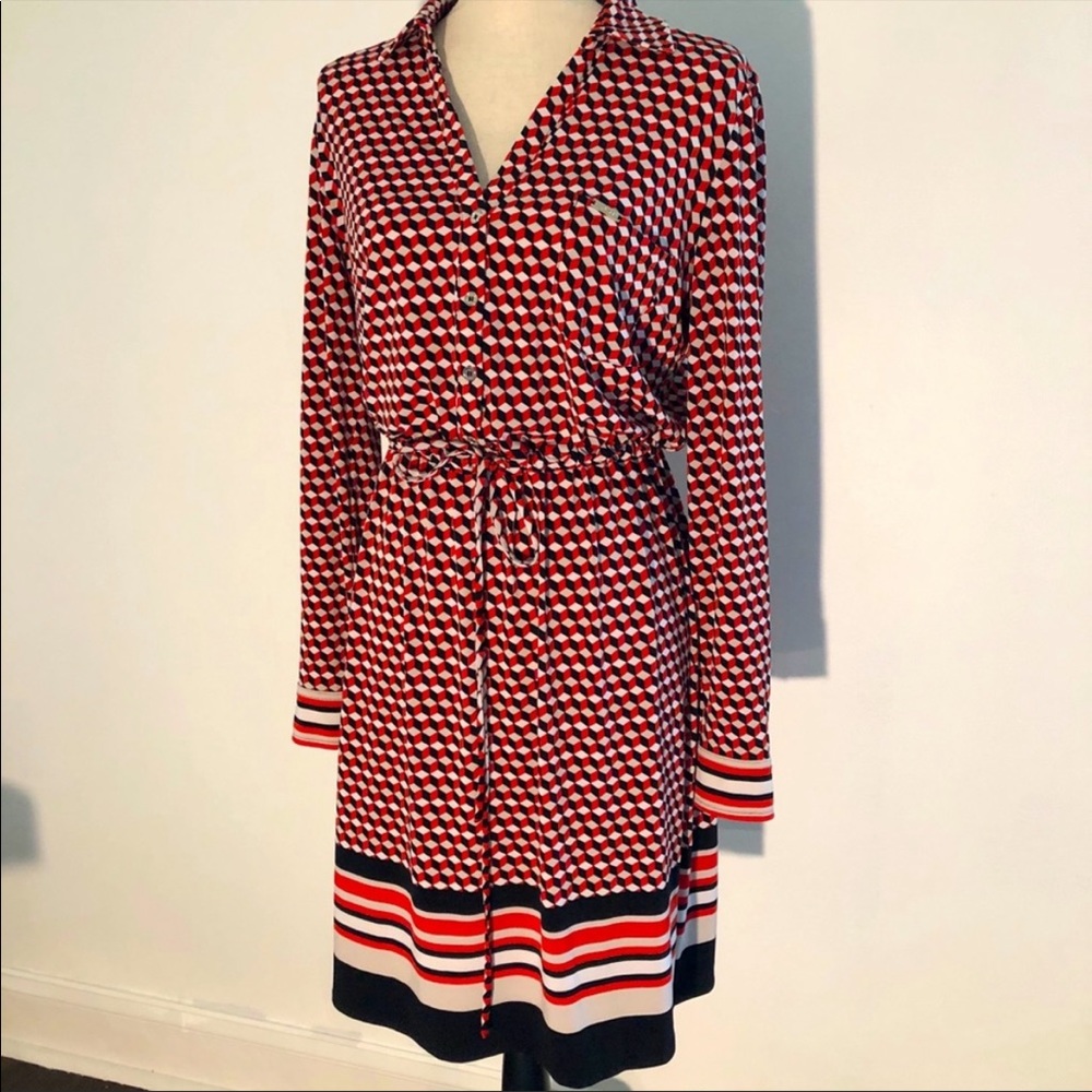 🎁 Tommy Hilfiger geometric pattern long sleeve dress size 12